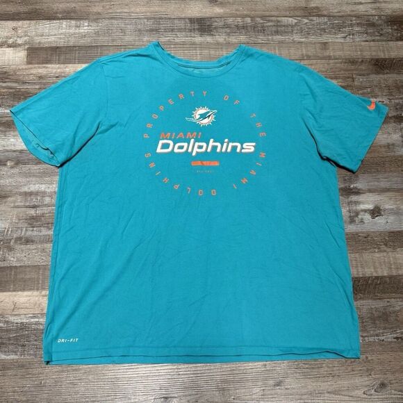 Nike Miami Dolphins Shirt Mens 2XL Aqua Dri-Fit Football Training Tee - Picture 2 of 8